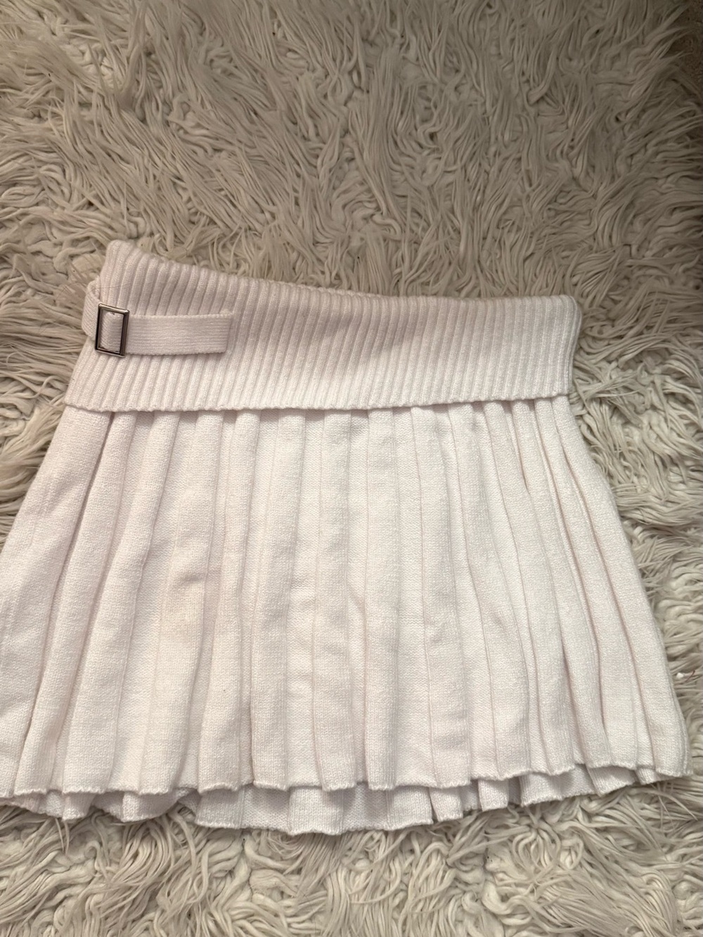 Womens Pleated Knit Skirt - White